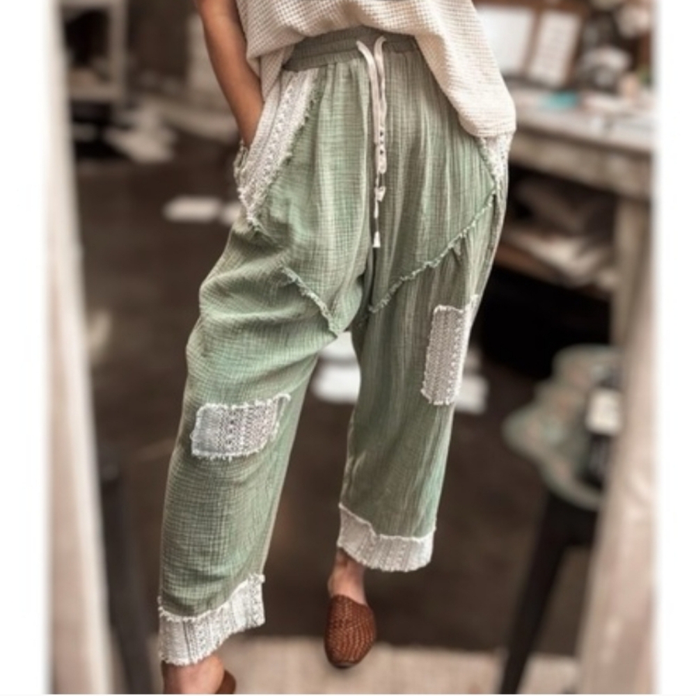 POL Gauze And Lace Harem Pants